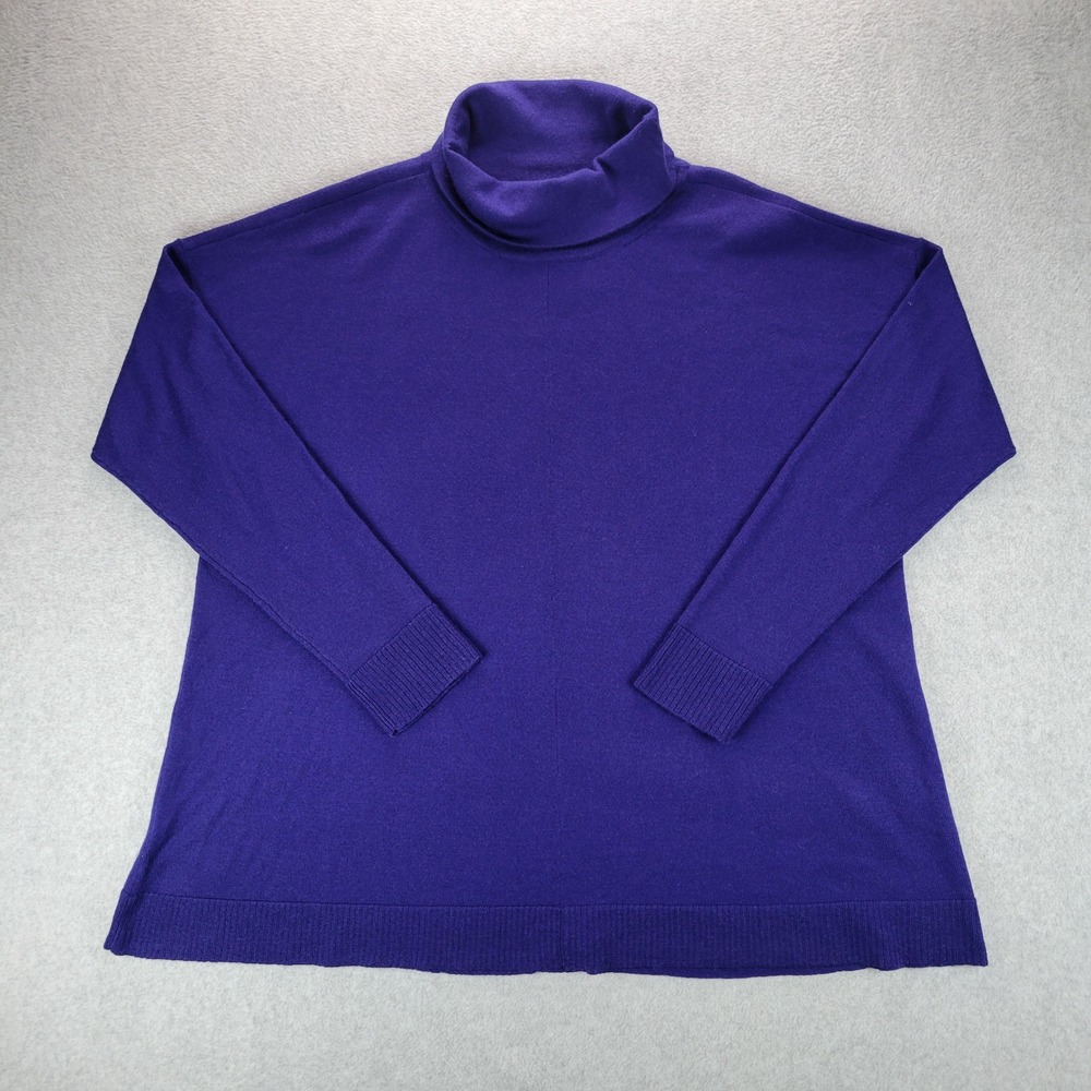Eileen Fisher Purple 100% Merino Wool Turtleneck Sweater XL Relaxed Fit Knit Top